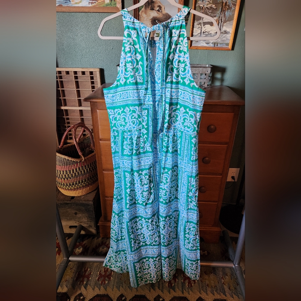 Talbots Teal and White Patterned Dress